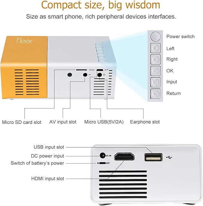 Meer YG300 Mini Portable Projector - 1080P Supported Cinema